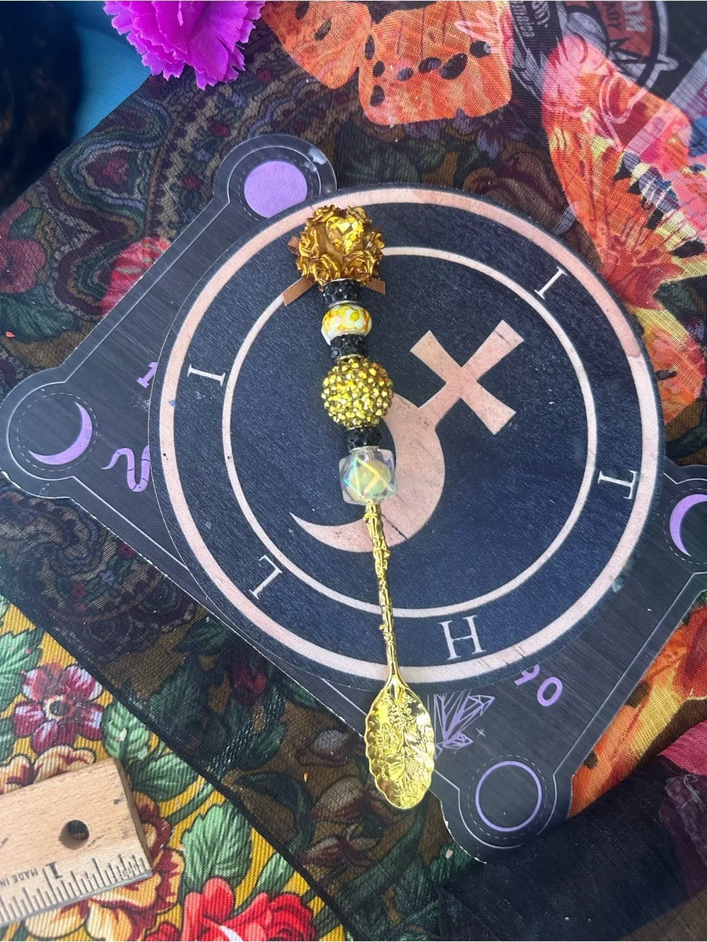 Handmade Gold Ritual Spoon – Beaded Apothecary & Altar Tool